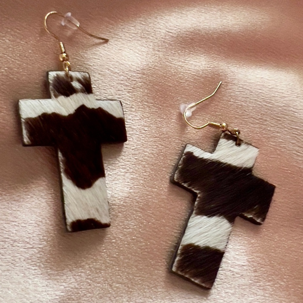 Faux Cross Western Style Cowhide Earrings